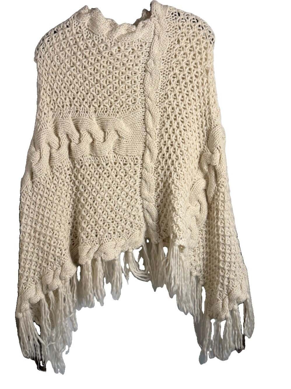 Handmade One Of A Kind Knitted Poncho  A Stunning WORK OF ART 2Pom Poms Small - Picture 3 of 6